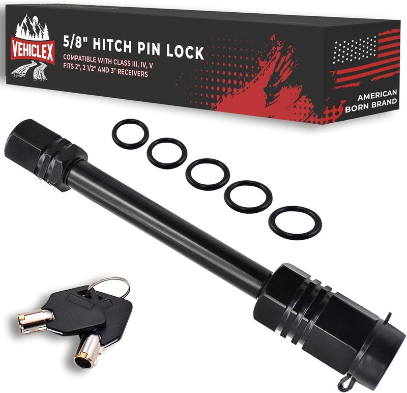 Vehiclex Hitch Pin Lock for Trailer Receivers (2.5" to 3") - 5/8" Locking Pin for Class III, IV - with Innovative Tubular Key, Resilient Against Dust, Mud, and Thieves - Image 1